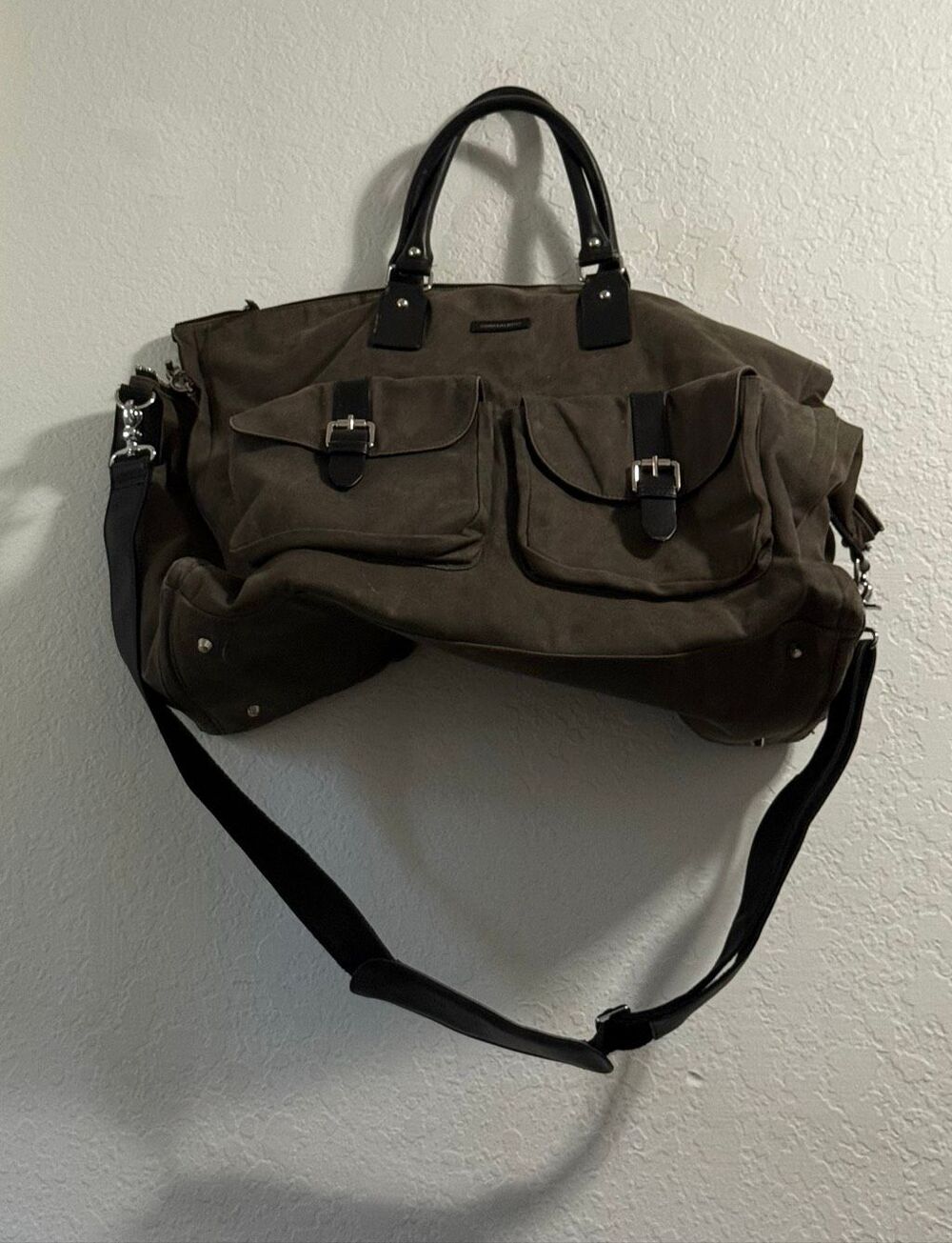 Hook & Albert Waxed Canvas w Leather Trim Garment Weekender Duffel Bag 14x20